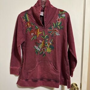 Parsley & Sage Burgundy Floral Embroidered Sweater